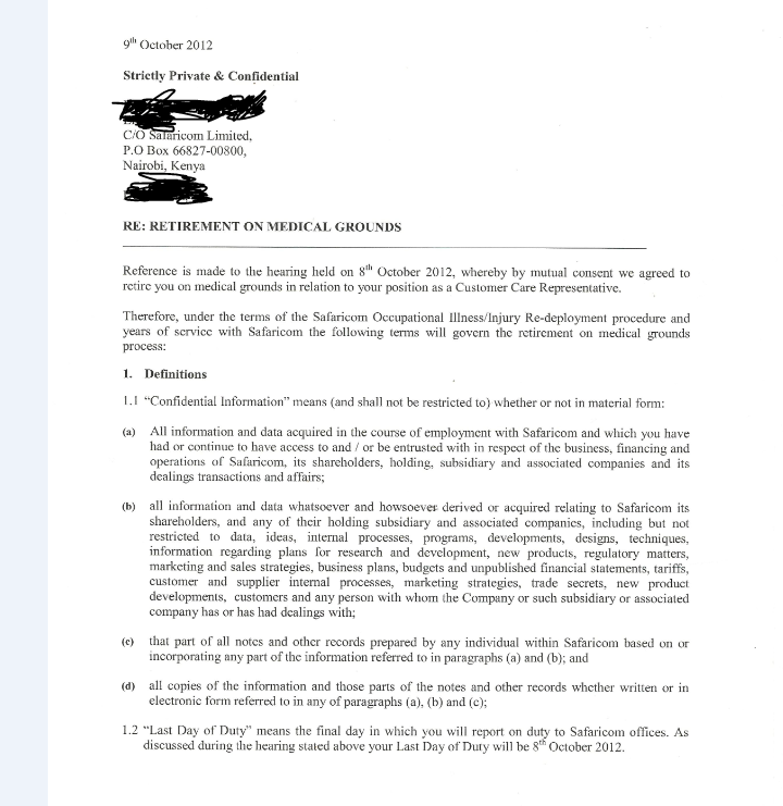 #SafaricomExposed LETTERS SAFARICOM USED TO ILLEGALLY LAY OFF THEIR ACOUSTIC SYNDROME STAFF