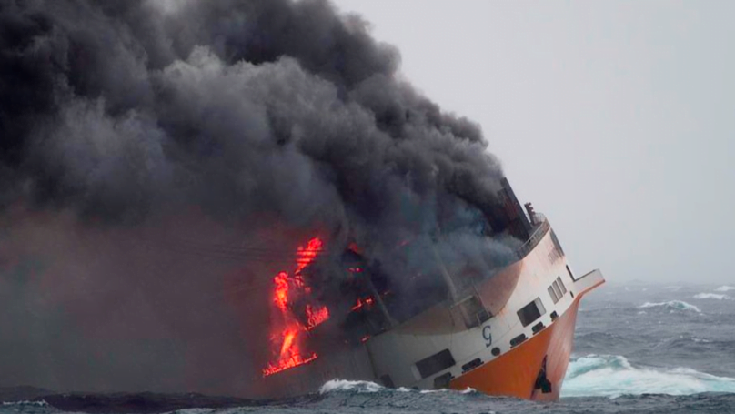 [Video] Cargo Ship Carrying 2,000 Cars Worth Billions Of Shillings Catches Fire And Sinks