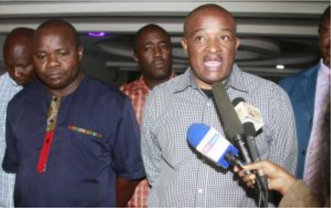 Harambee Sacco Society Limited Chairman Macloud Malonza and Chief Executive Officer George Ochiri 