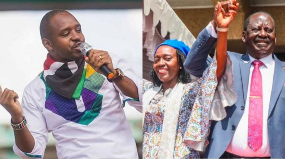 Boniface Mwangi alongside Azimio flag bearers Raila Odinga and Martha Karua
