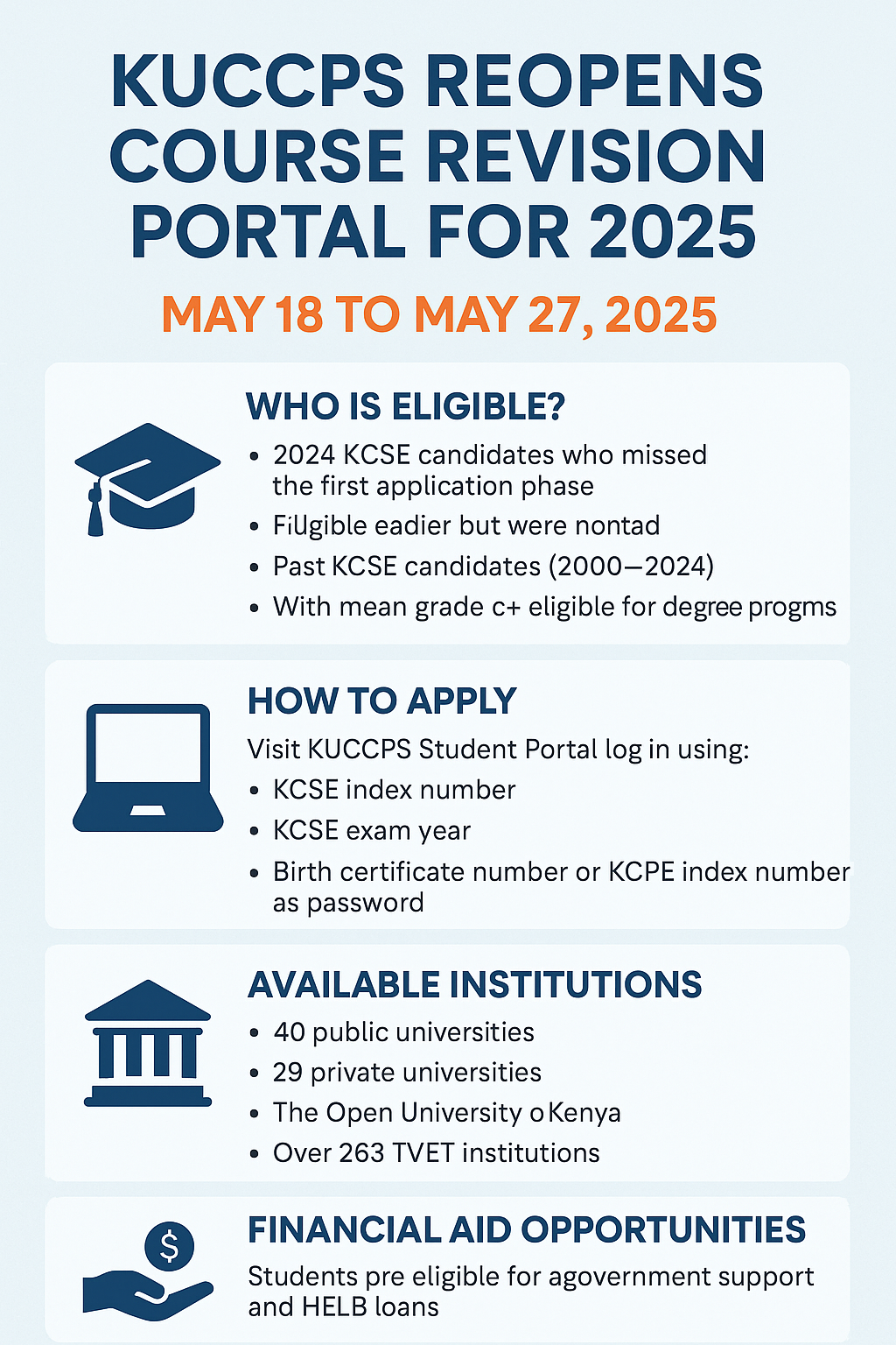 An infographic announcing the reopening of the KUCCPS course revision portal for 2025.