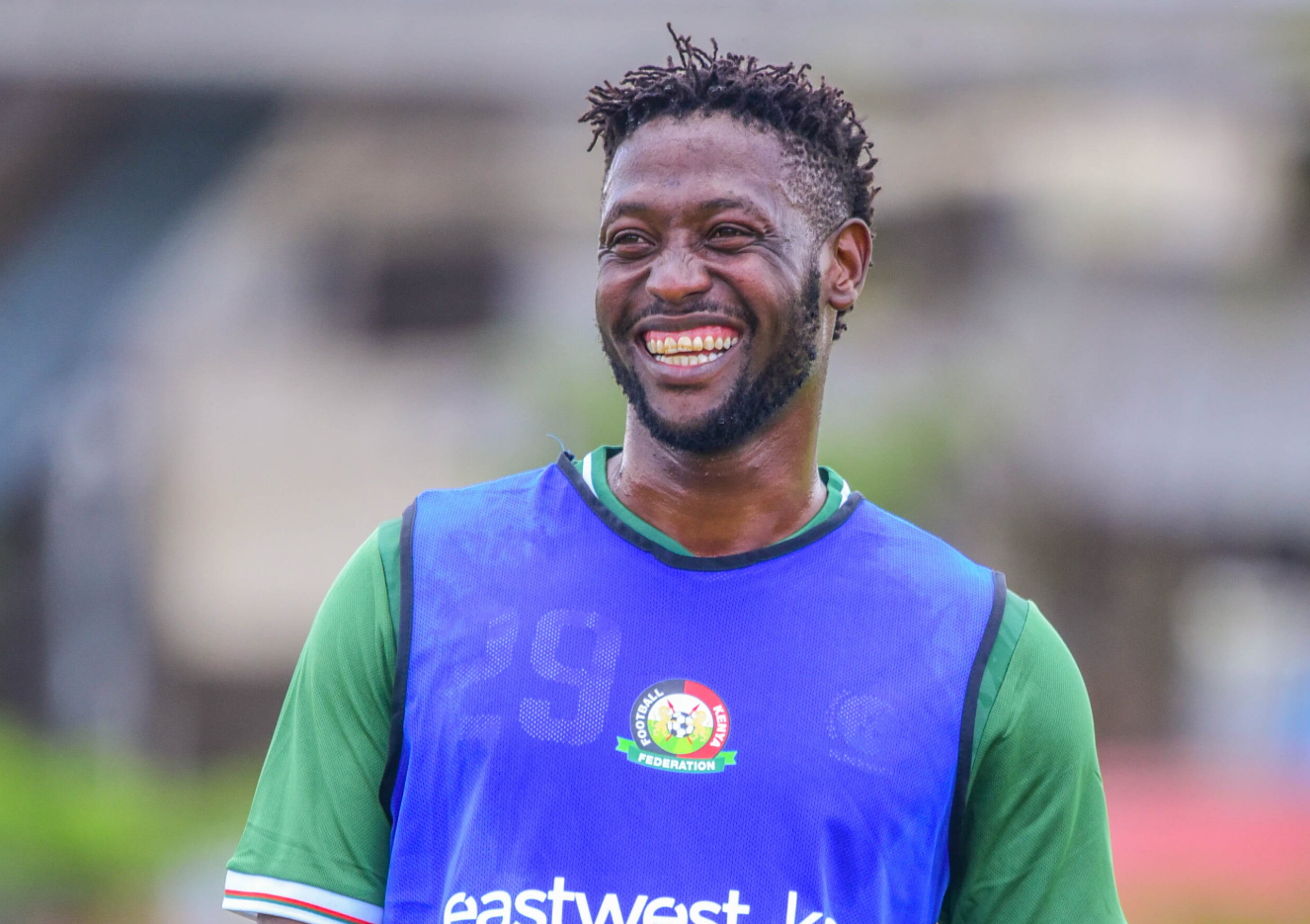 An image of Harambee Stars striker Masoud Juma, fresh off earning millions at CHAN, announces his bid for Isiolo North MP in 2027.