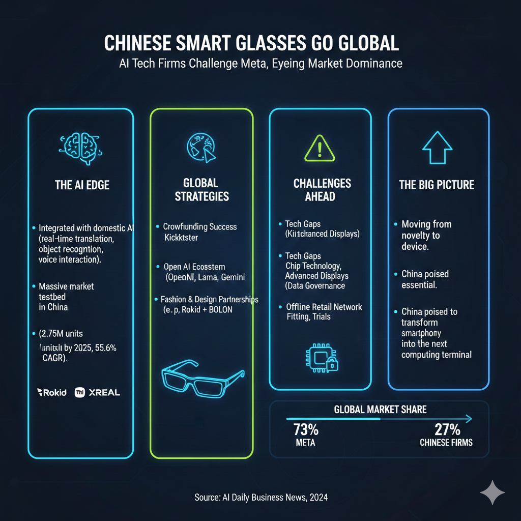 An infographic about Chinese smart glasses firms eye overseas conquest